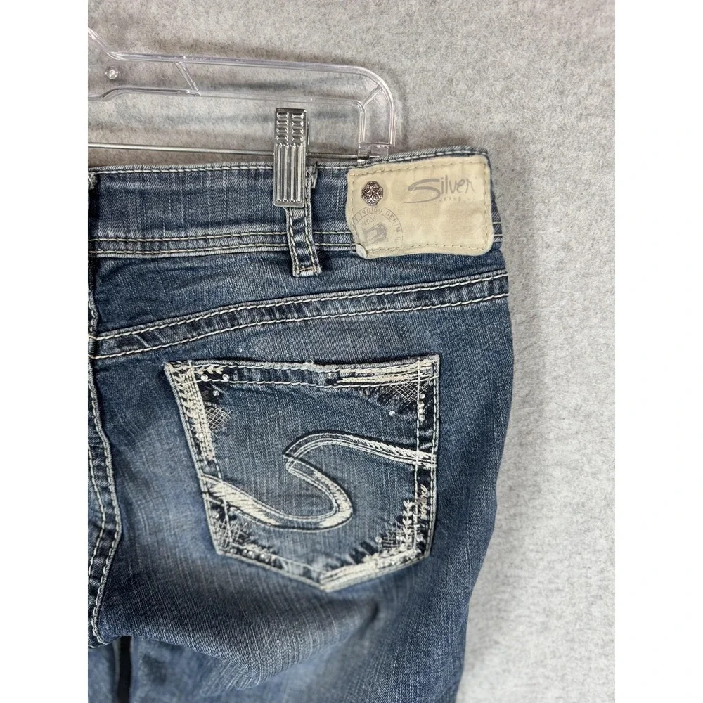 Silver Jeans Suki Capri Womens 32 Denim Super Stretch Mid Rise Embroidered Pants